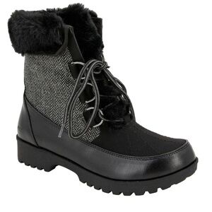 JBU Woman’s Black Southgate Boots Faux Fur Herringbone Weather Boot Size 10 NWT